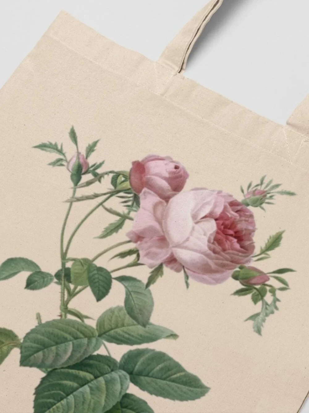 Cabbage Rose Vintage Floral Print Graphic Canvas Tote Bag